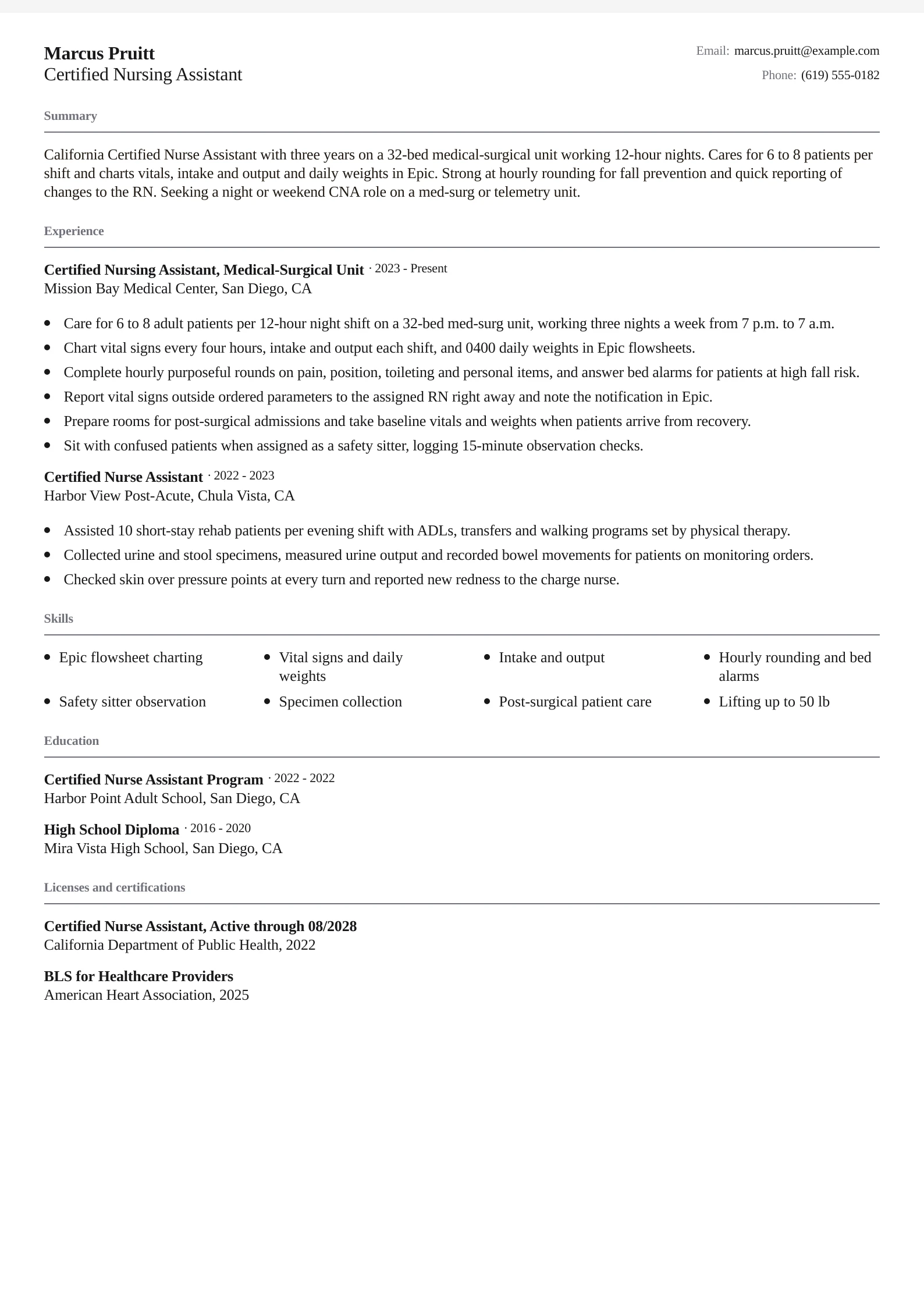 Certified Nursing Assistant