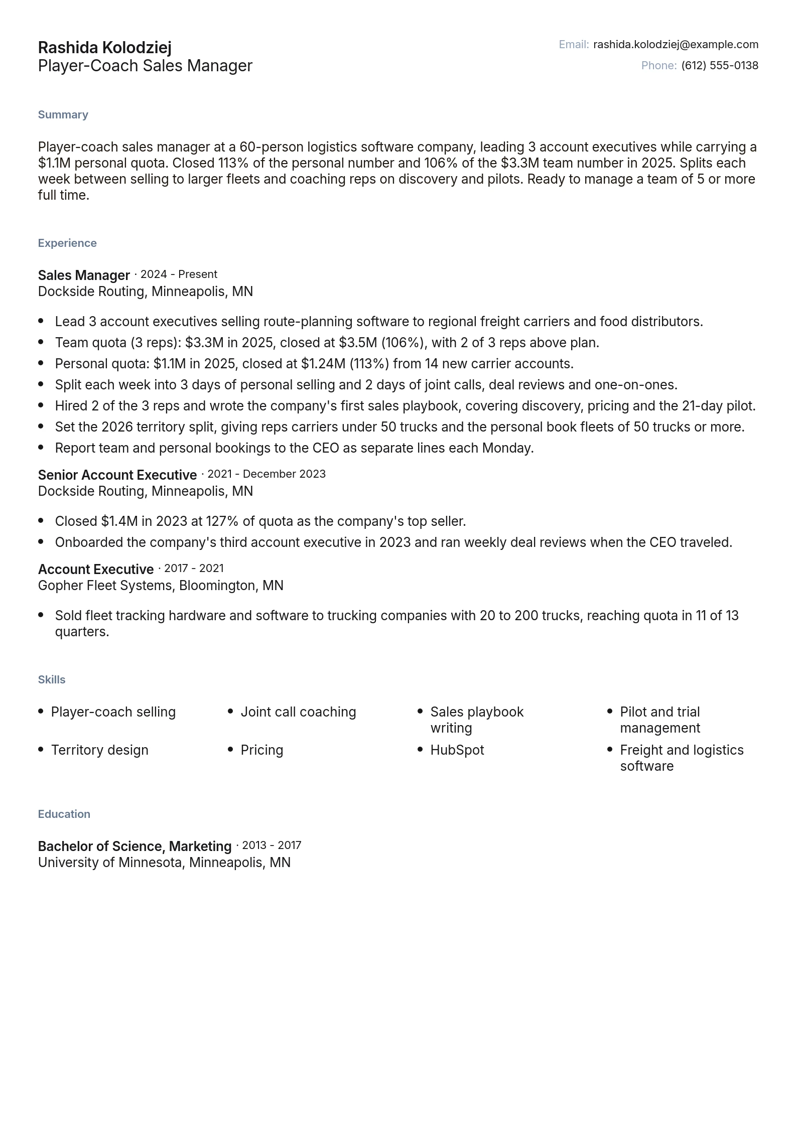 Player-Coach Sales Manager