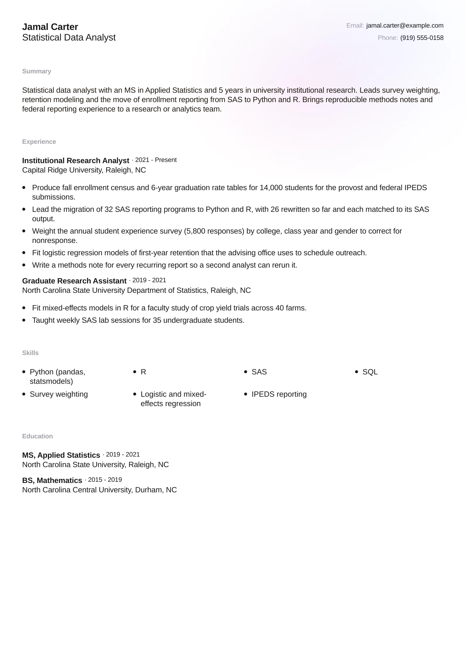 Statistical Data Analyst