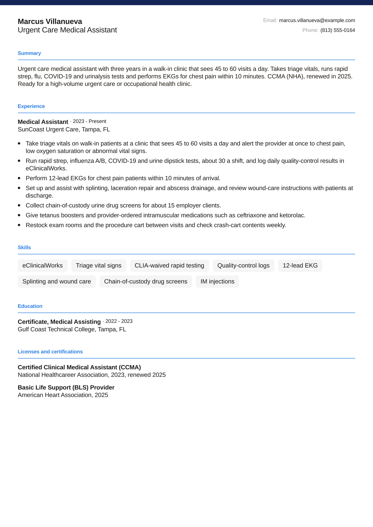 Urgent Care Medical Assistant