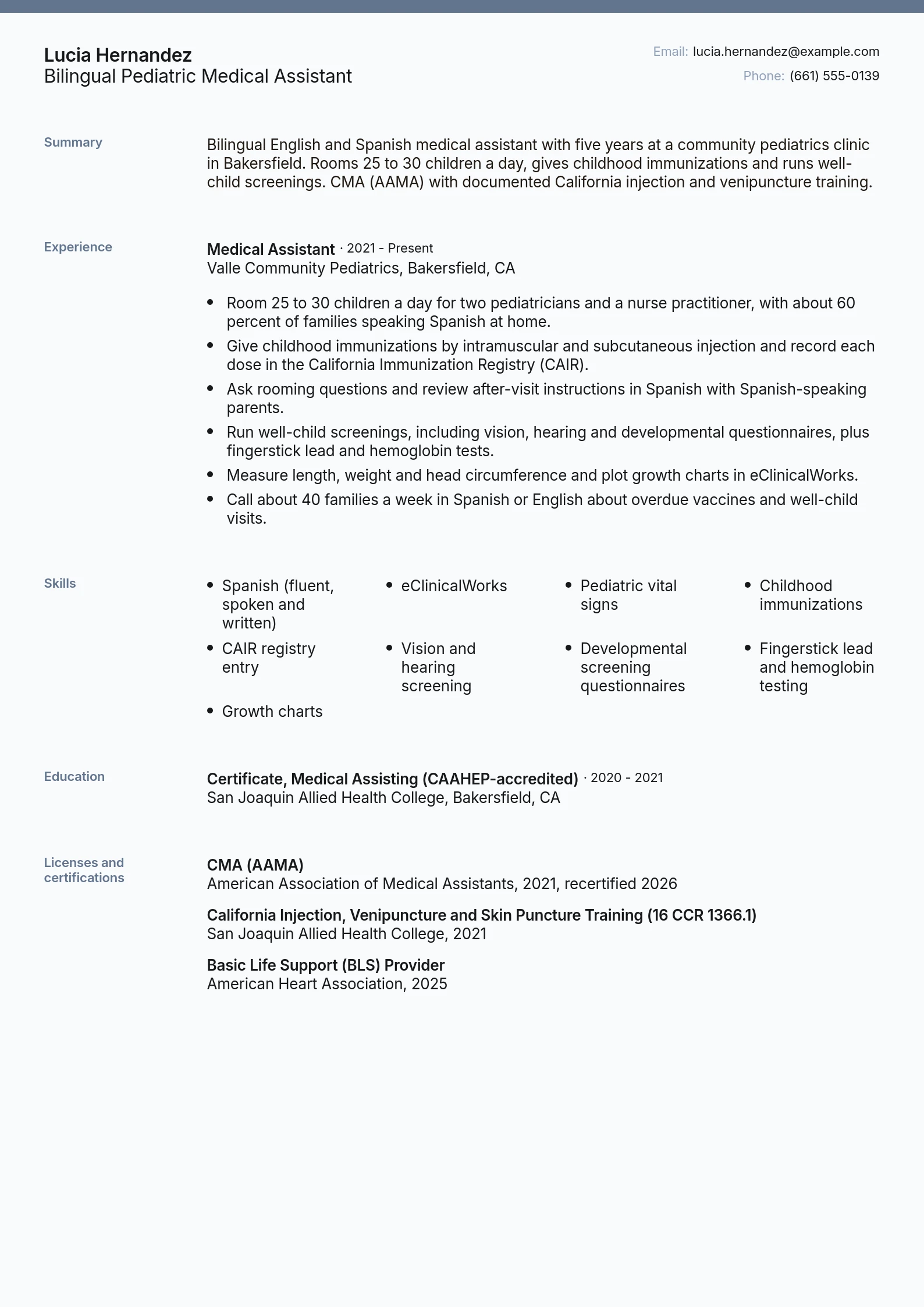 Bilingual Pediatric Medical Assistant