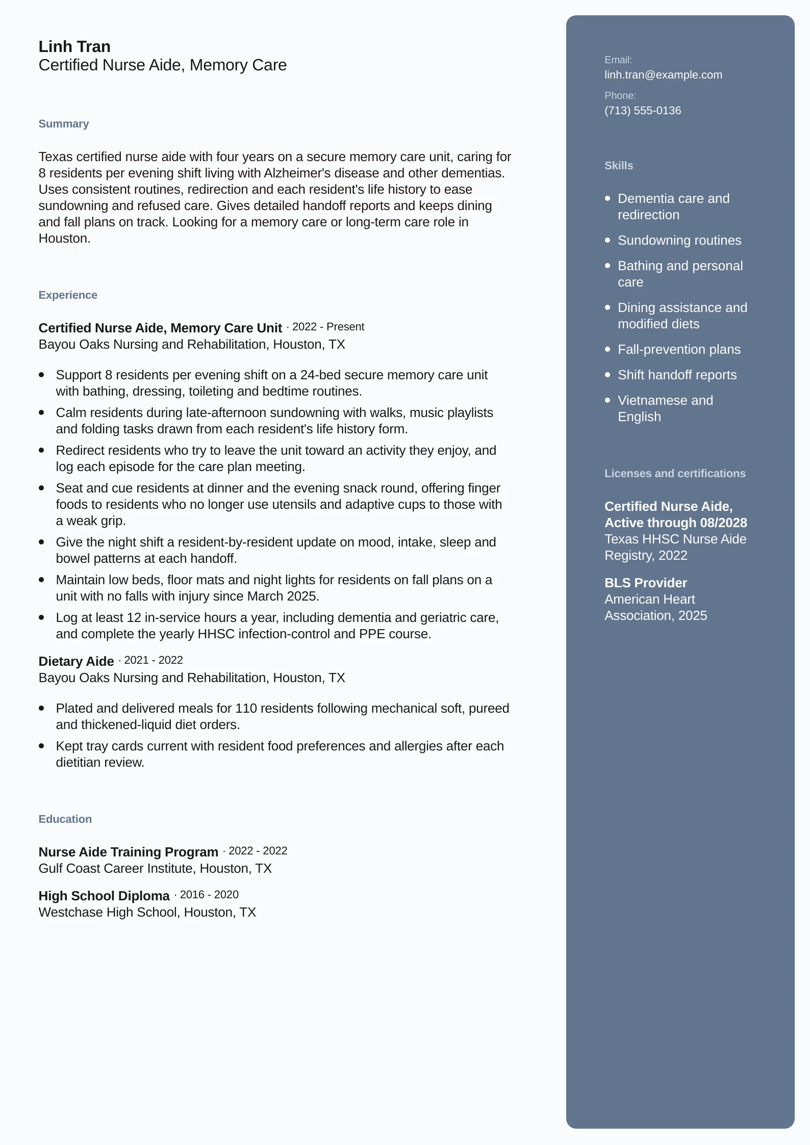 Certified Nurse Aide, Memory Care