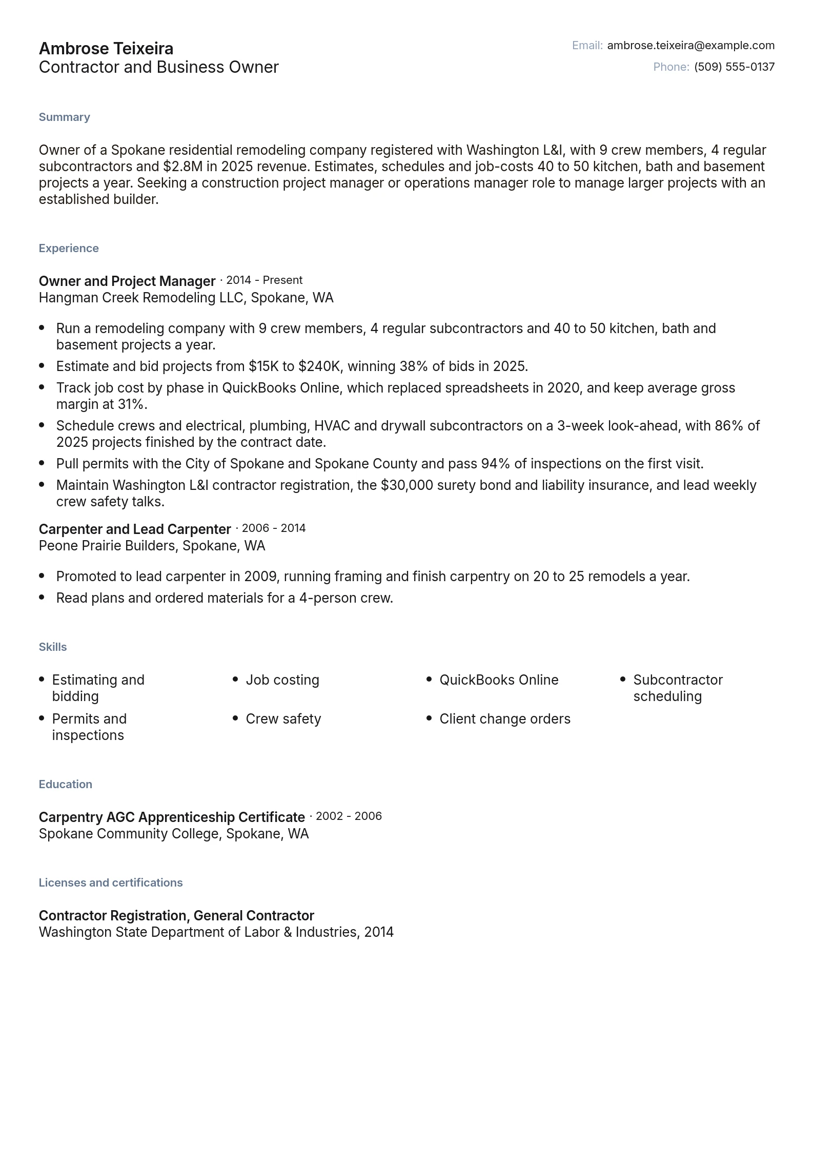 Contractor and Business Owner