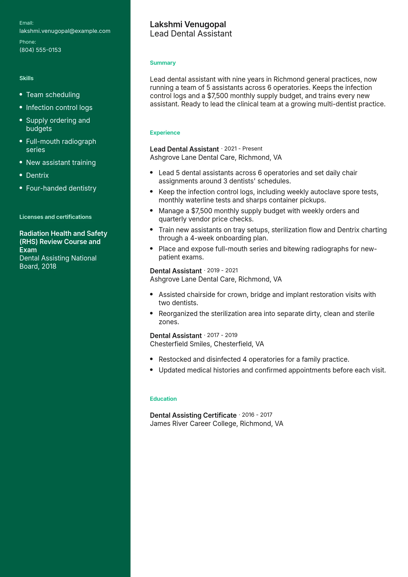 Lead Dental Assistant