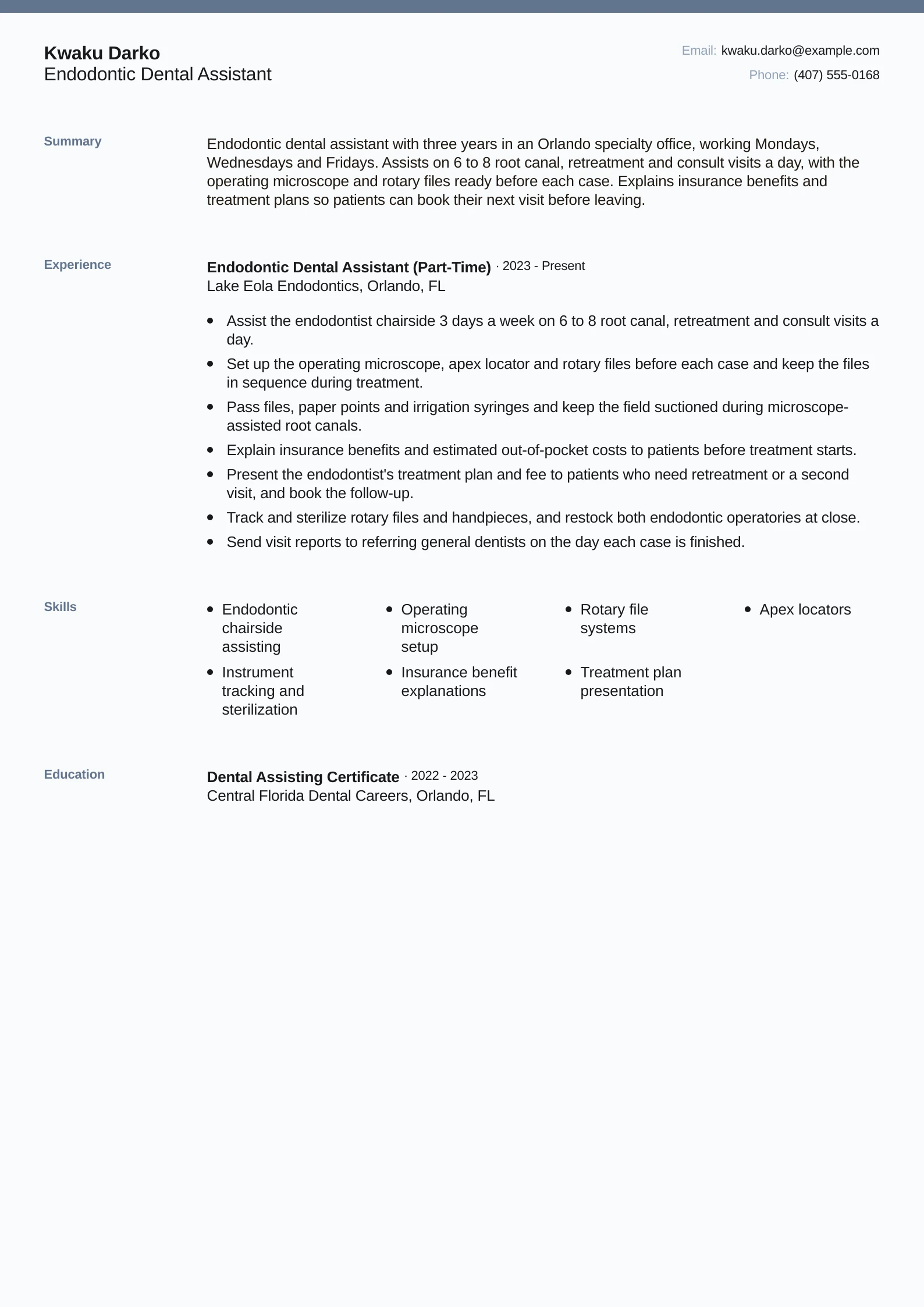 Endodontic Dental Assistant