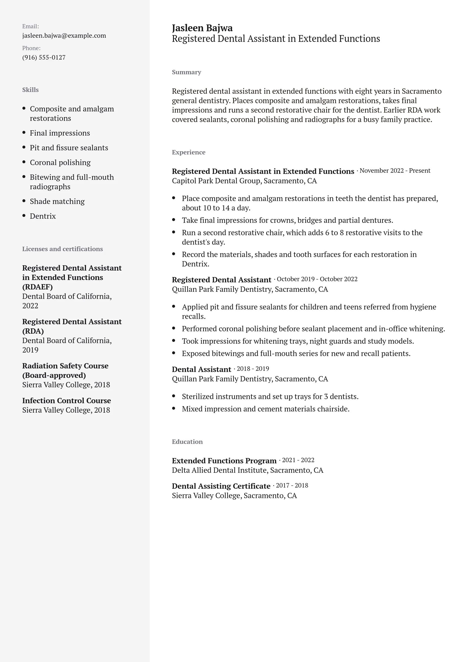 Registered Dental Assistant in Extended Functions