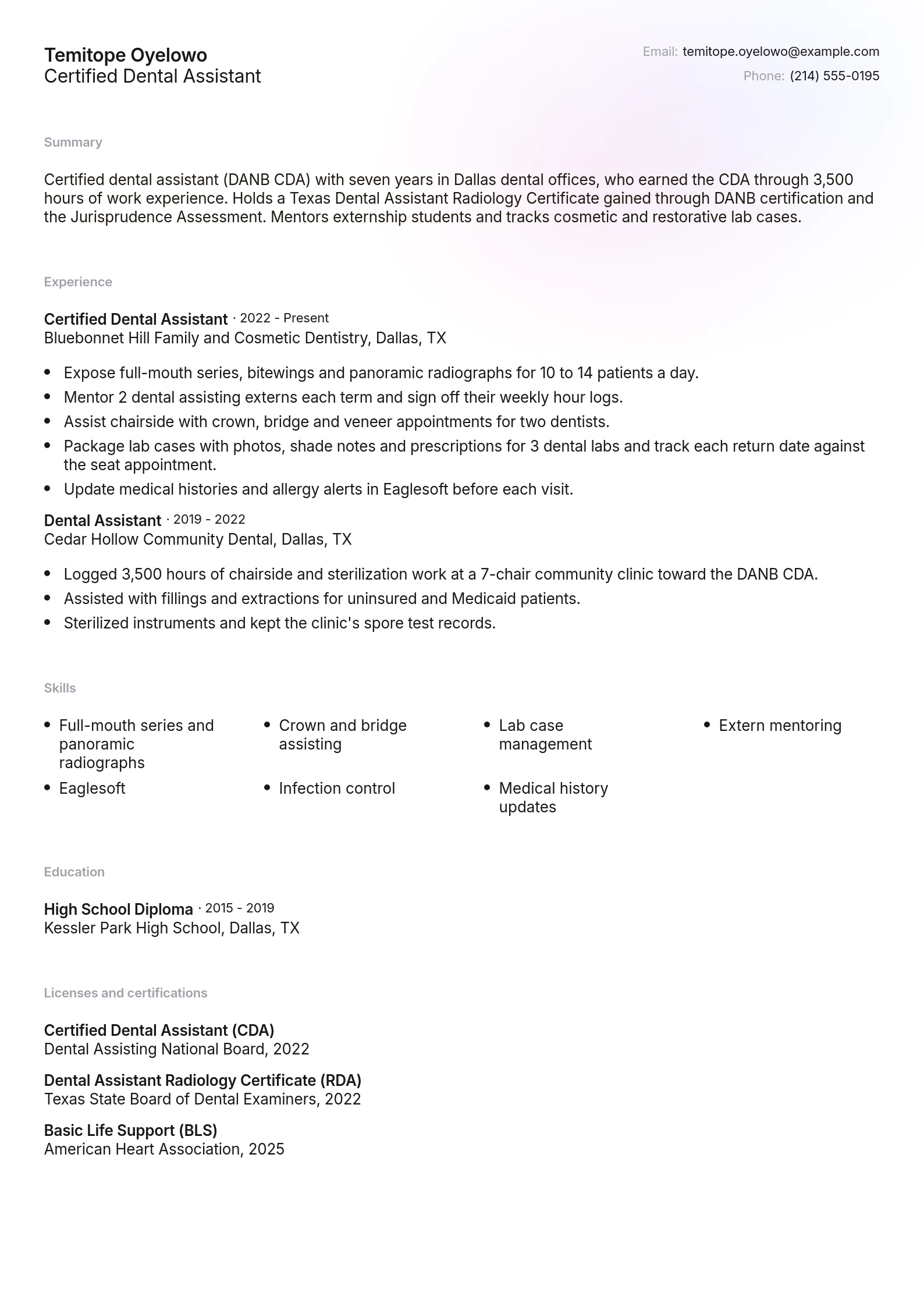 Certified Dental Assistant