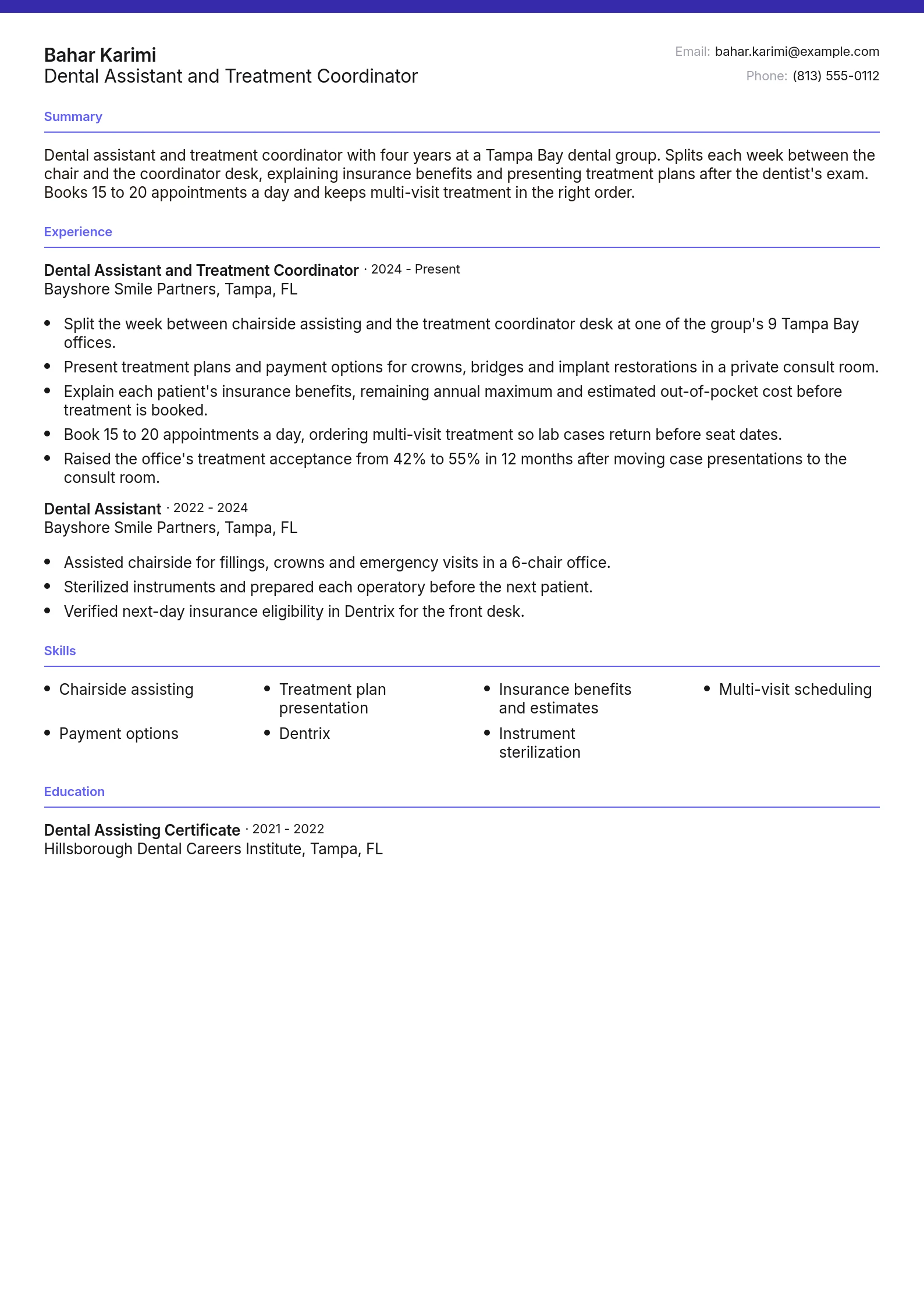 Dental Assistant and Treatment Coordinator