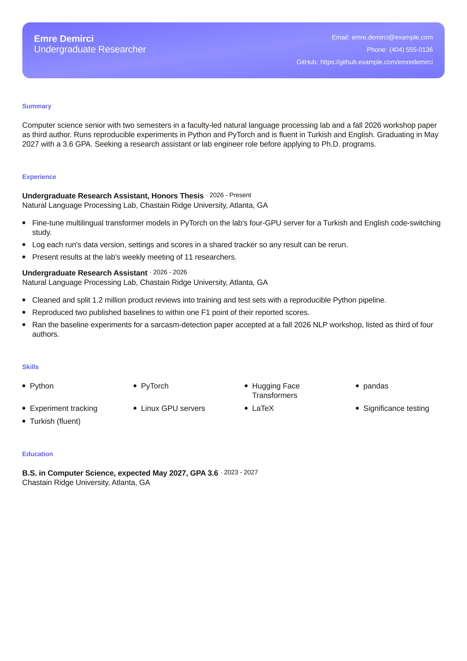 Undergraduate Researcher