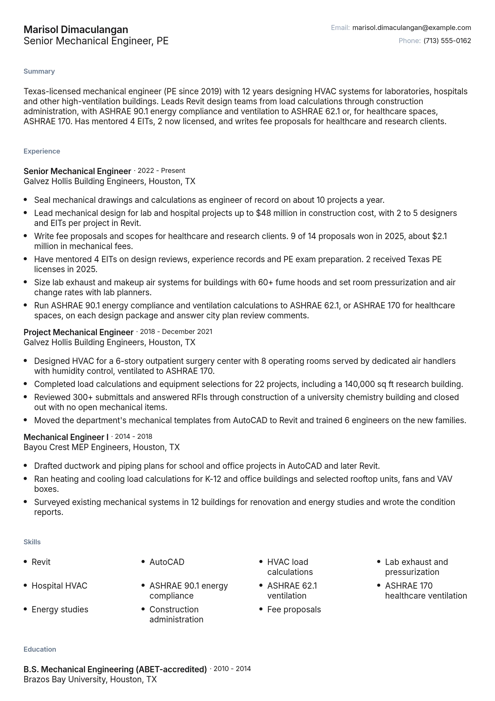 Senior Mechanical Engineer, PE
