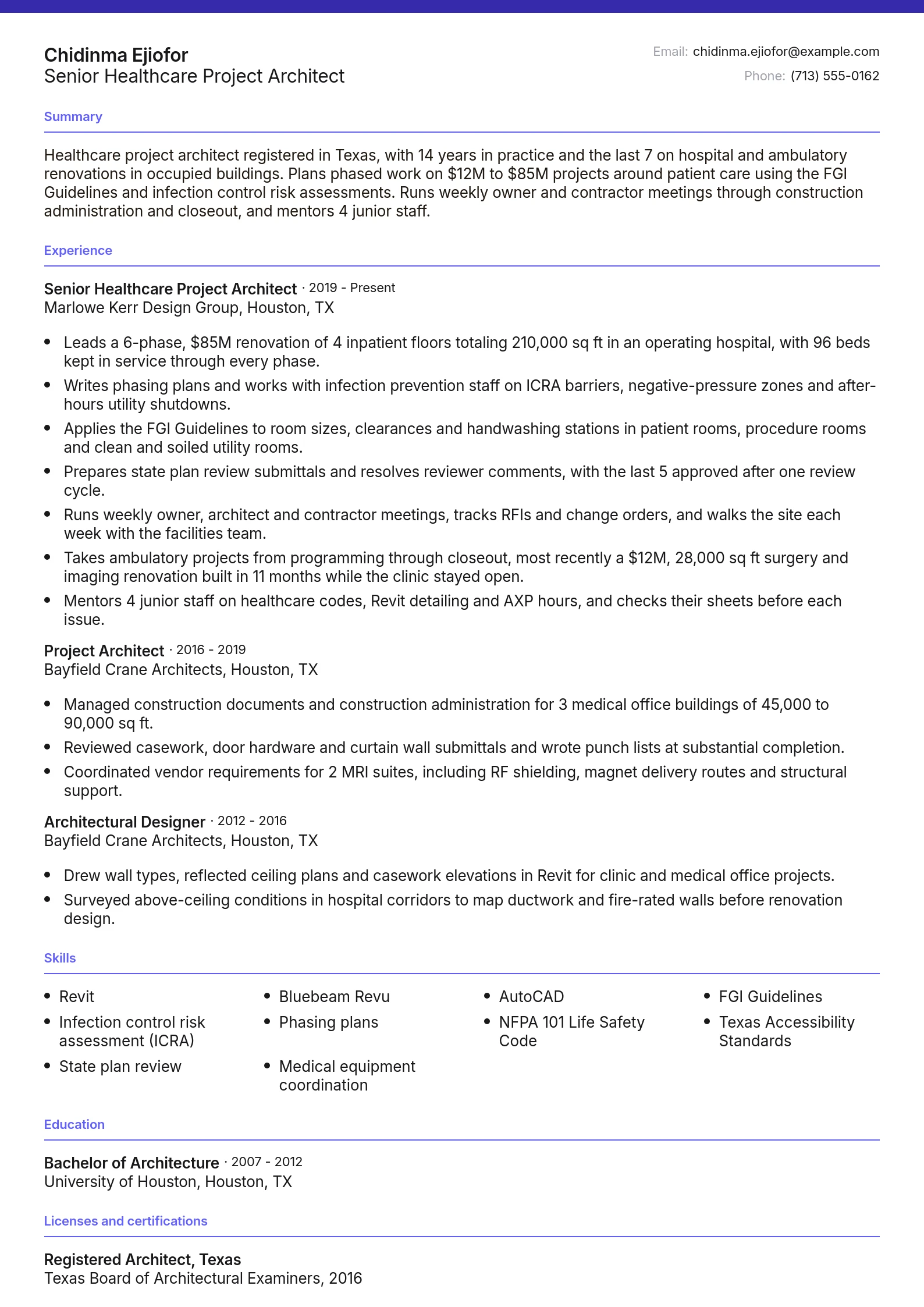 Senior Healthcare Project Architect
