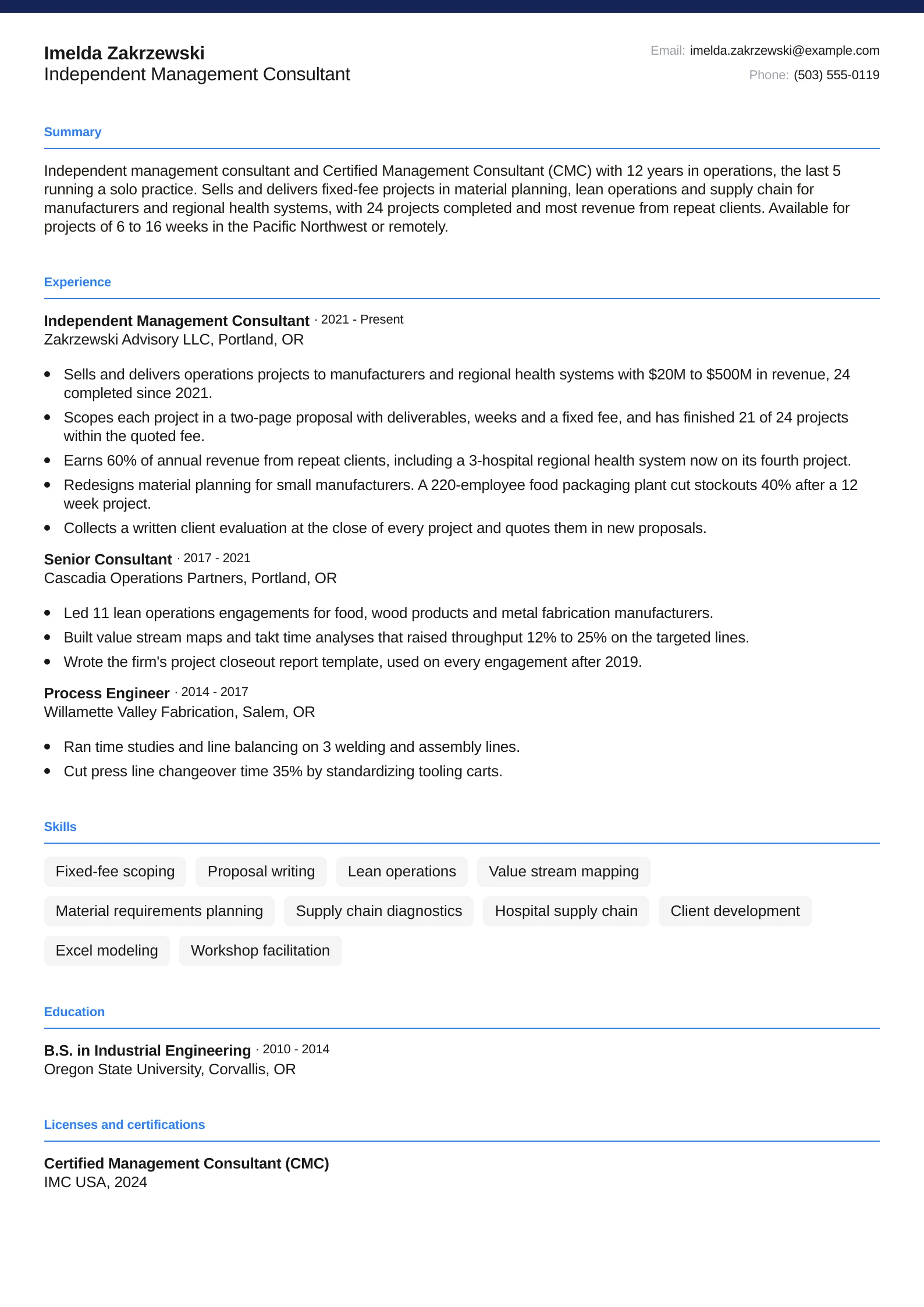 Independent Management Consultant