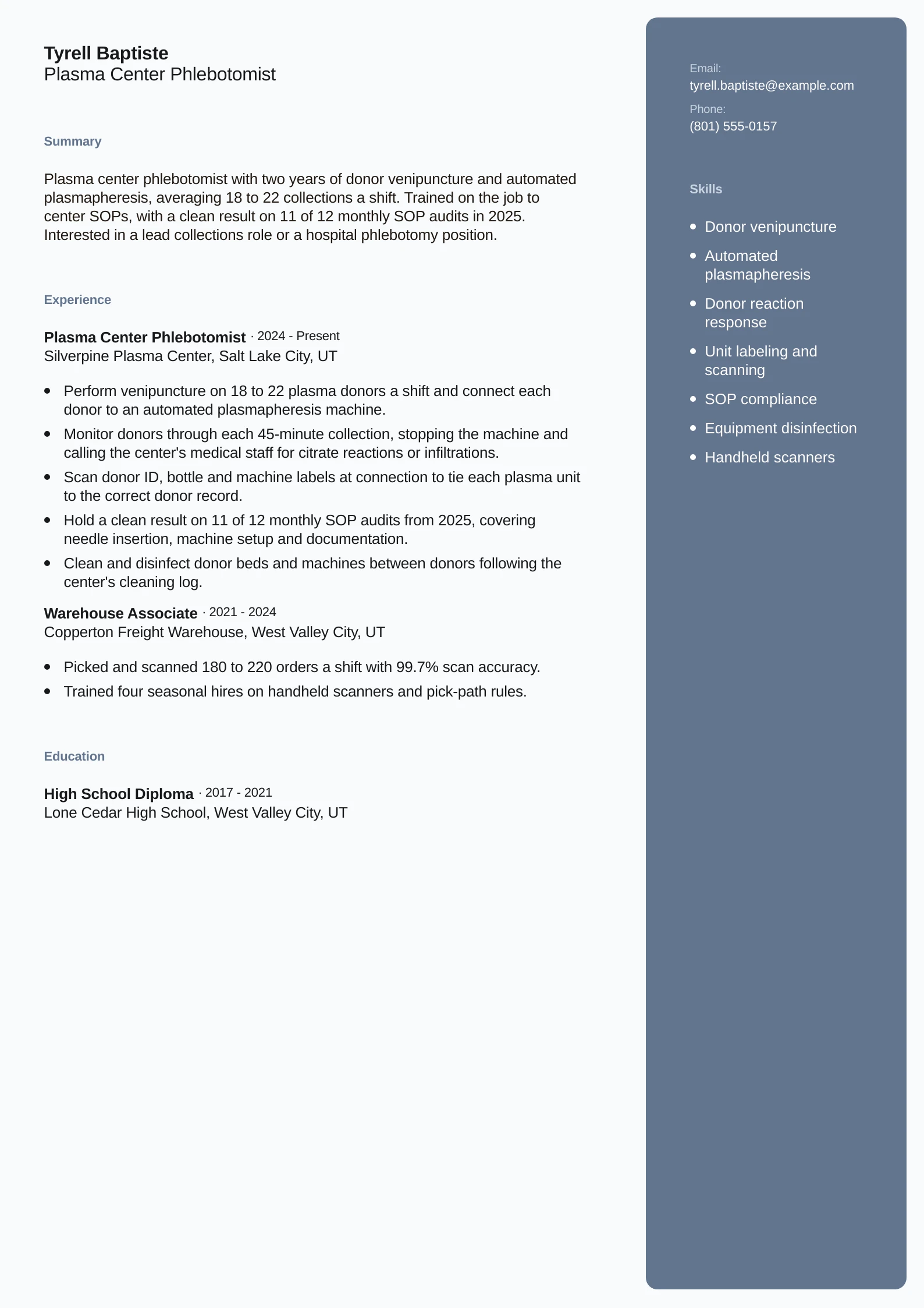 Plasma Center Phlebotomist