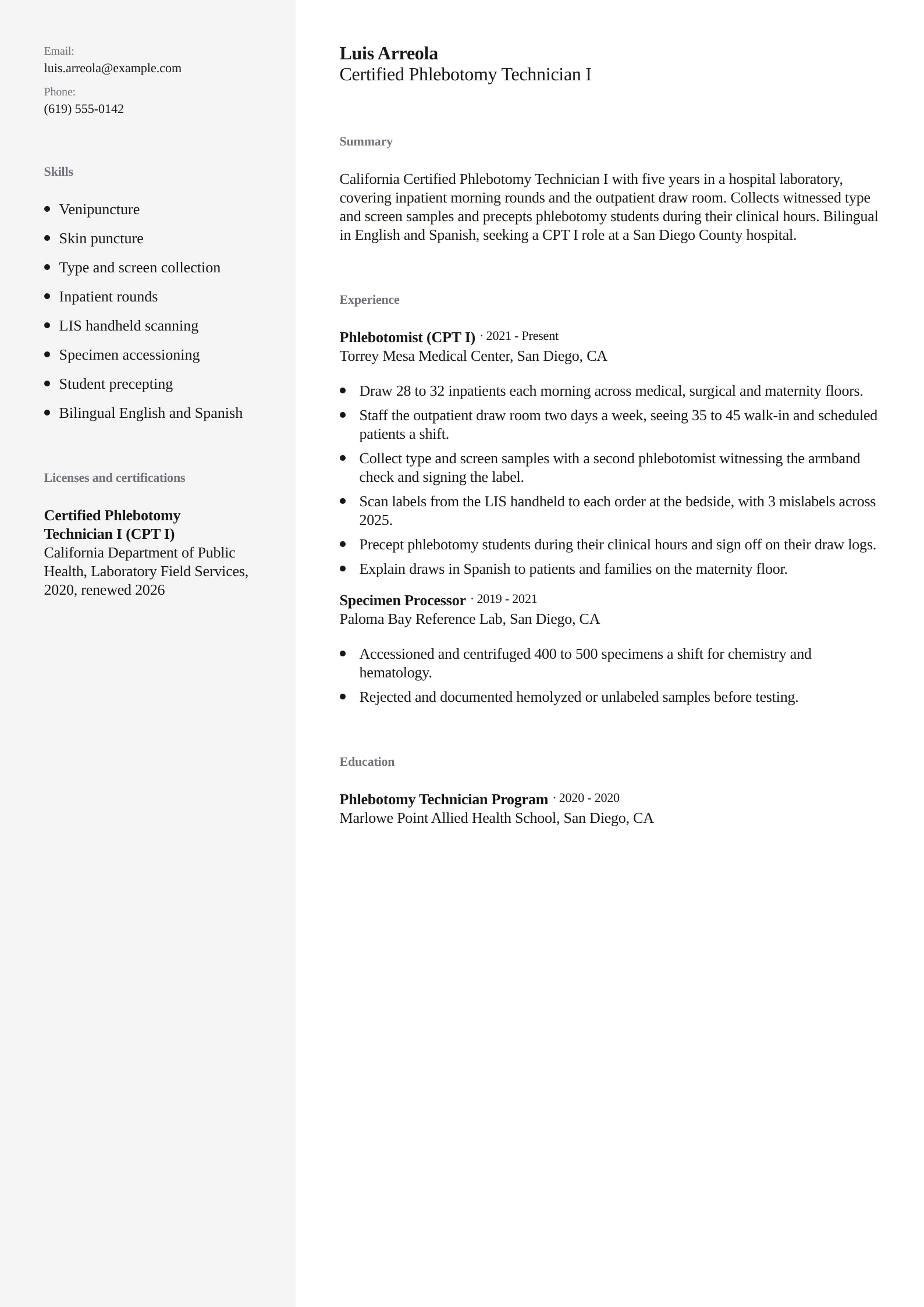 Certified Phlebotomy Technician I