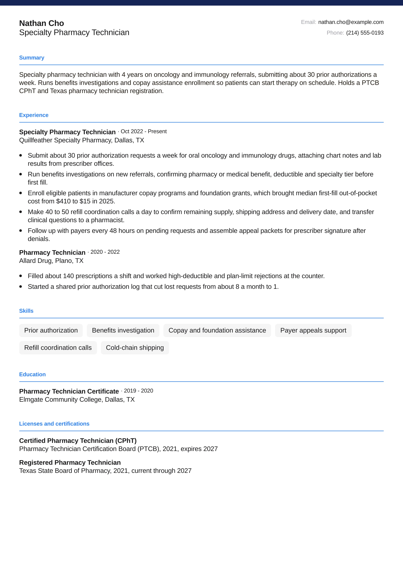 Specialty Pharmacy Technician