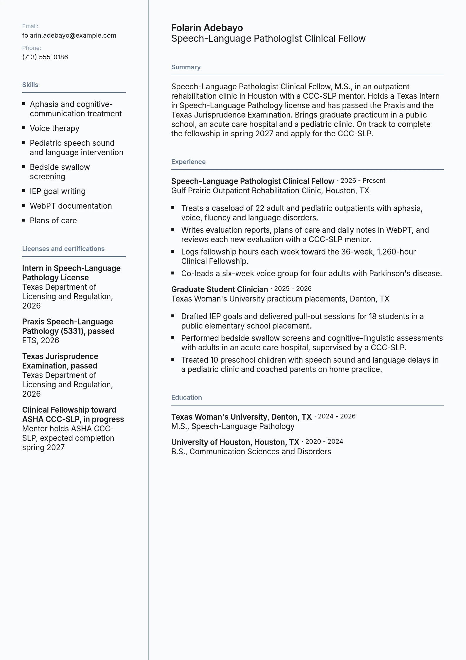 Speech-Language Pathologist Clinical Fellow