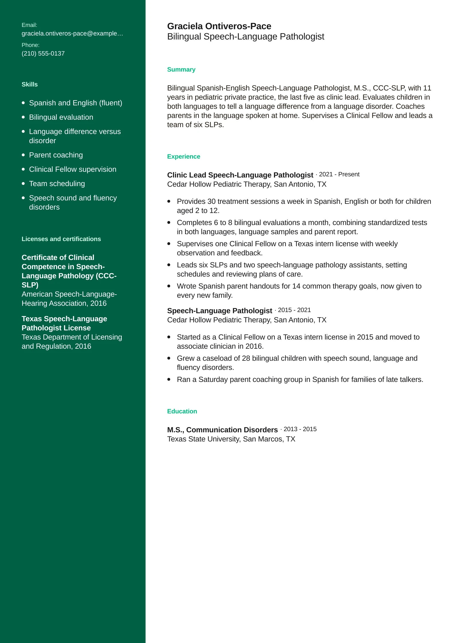 Bilingual Speech-Language Pathologist