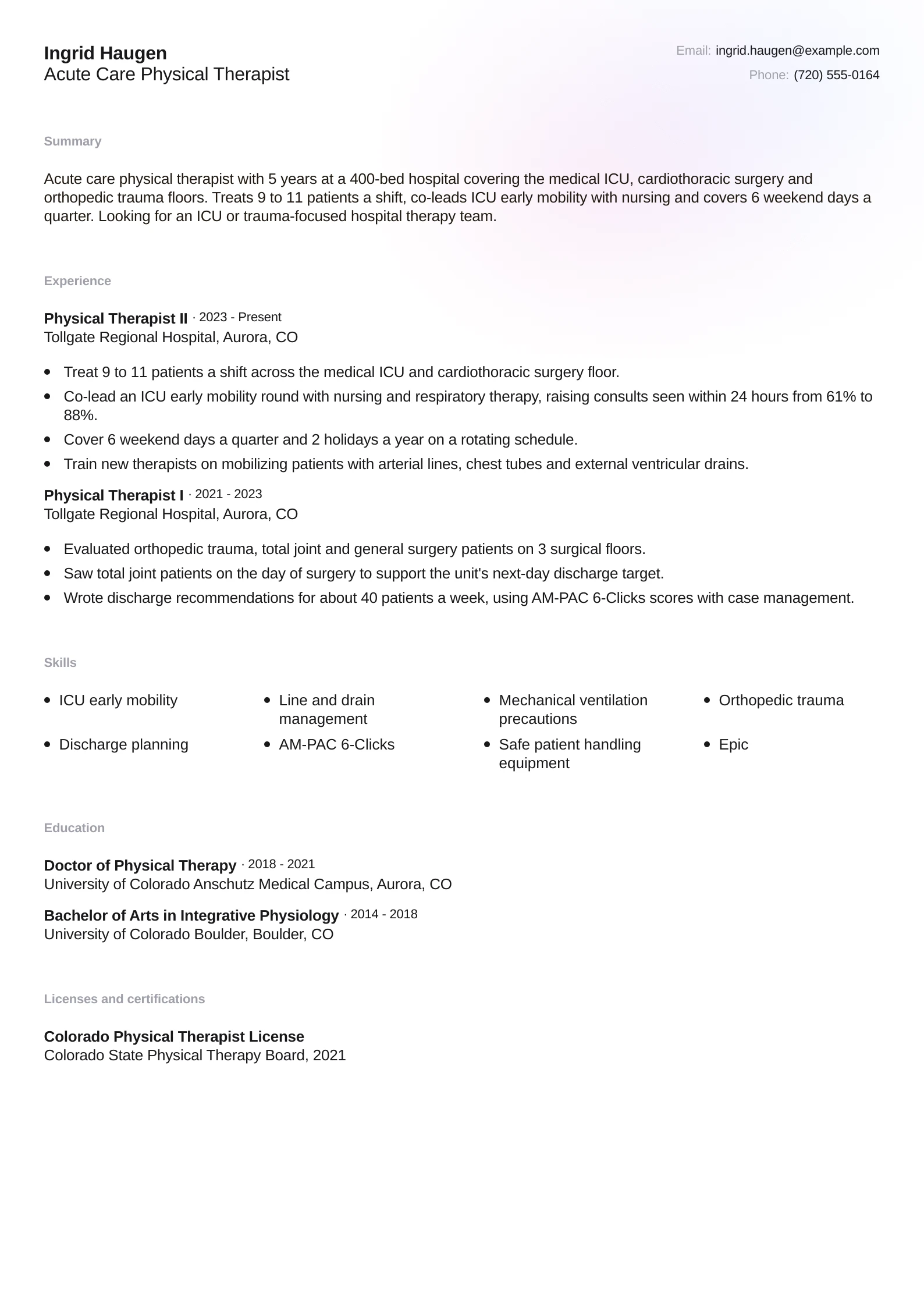 Acute Care Physical Therapist