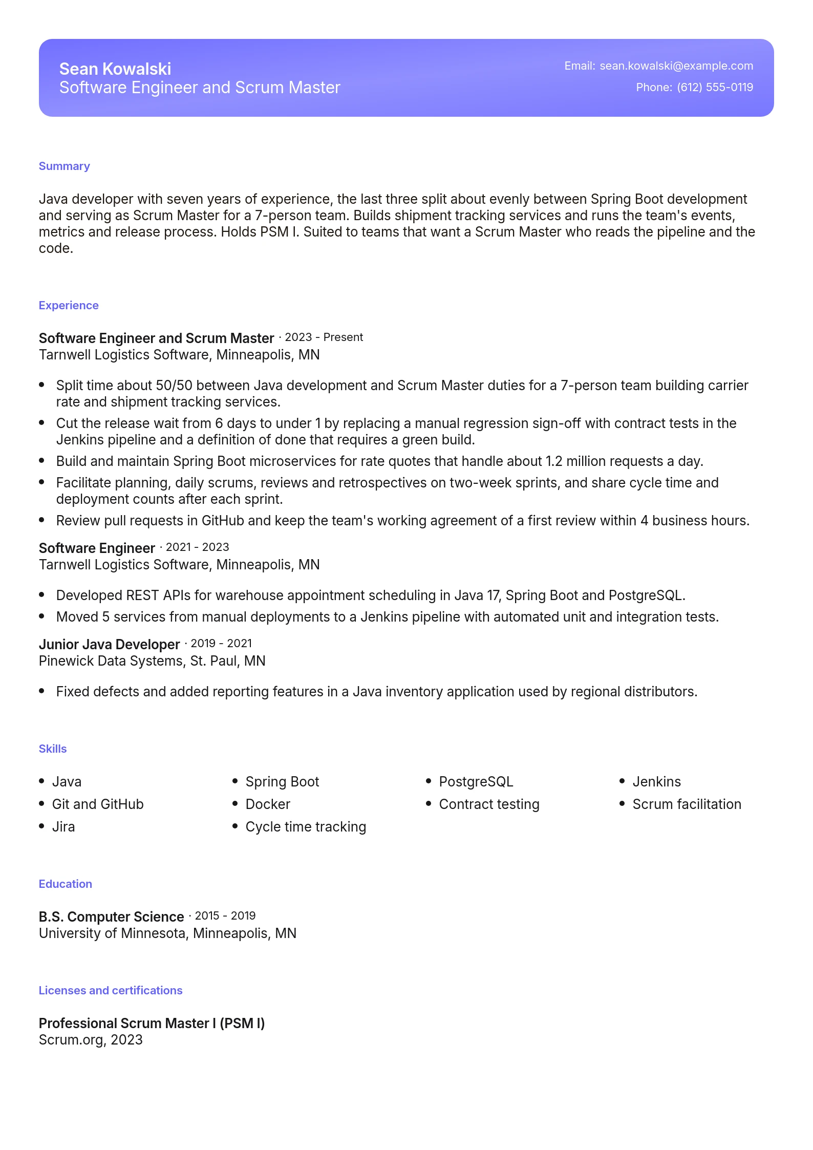 Software Engineer and Scrum Master