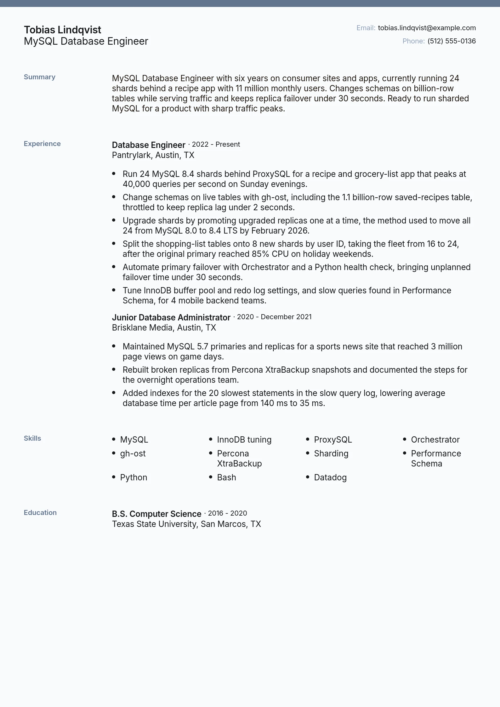 MySQL Database Engineer